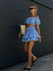 Smock Tiered Ruffle Sky Blue Mini Skirt - Highly Praise