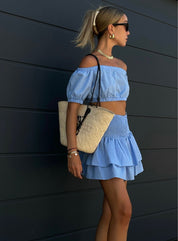 Smock Tiered Ruffle Sky Blue Mini Skirt - Highly Praise