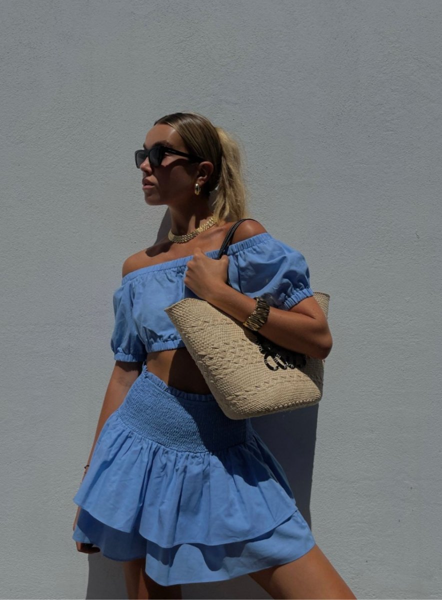 Smock Tiered Ruffle Sky Blue Mini Skirt - Highly Praise