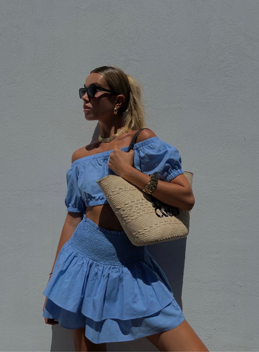 Smock Tiered Ruffle Sky Blue Mini Skirt - Highly Praise