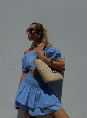 Smock Tiered Ruffle Sky Blue Mini Skirt - Highly Praise