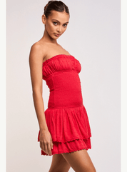 Strapless Smocked Swiss Dot Ruffle Mini Dress
