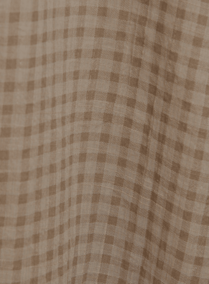 Strapless Taupe Gingham Midi Smocked Dress