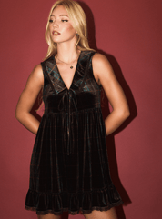 Velvet Collared Sleeveless Mini Dress