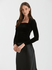 Velvet Square Neck Long Sleeve Top