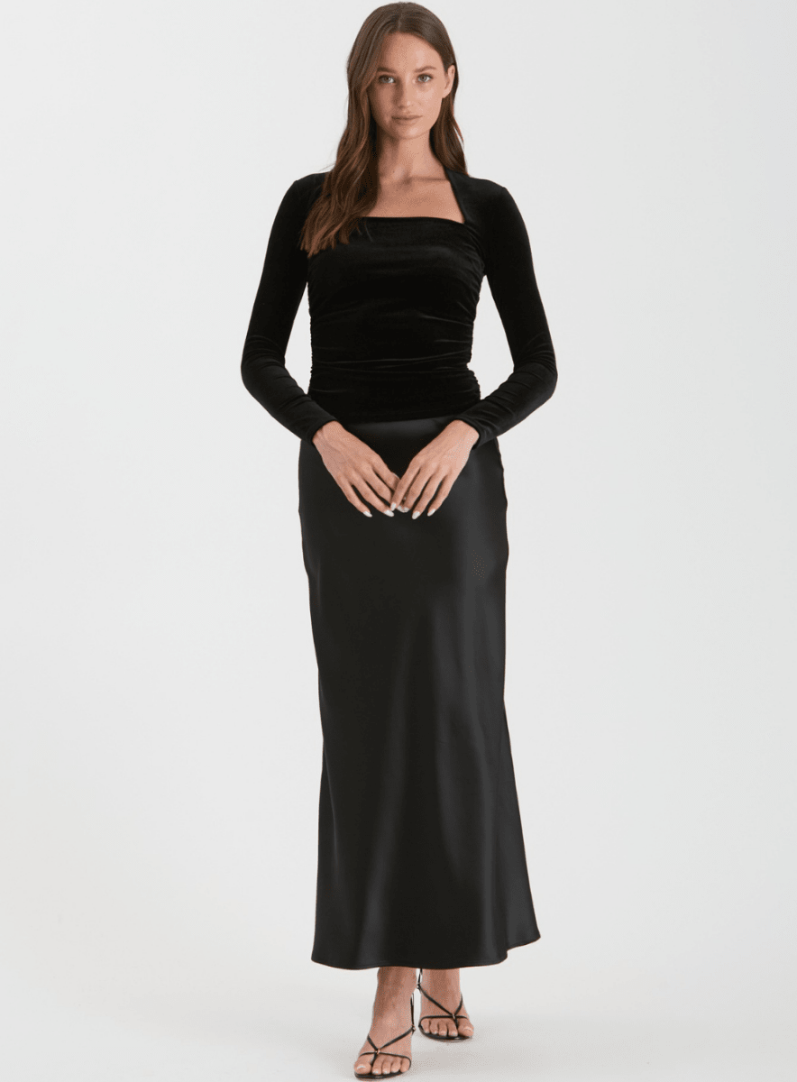 Velvet Square Neck Long Sleeve Top