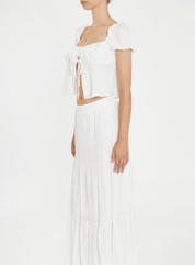 White Crinkle Tie Up Front Top