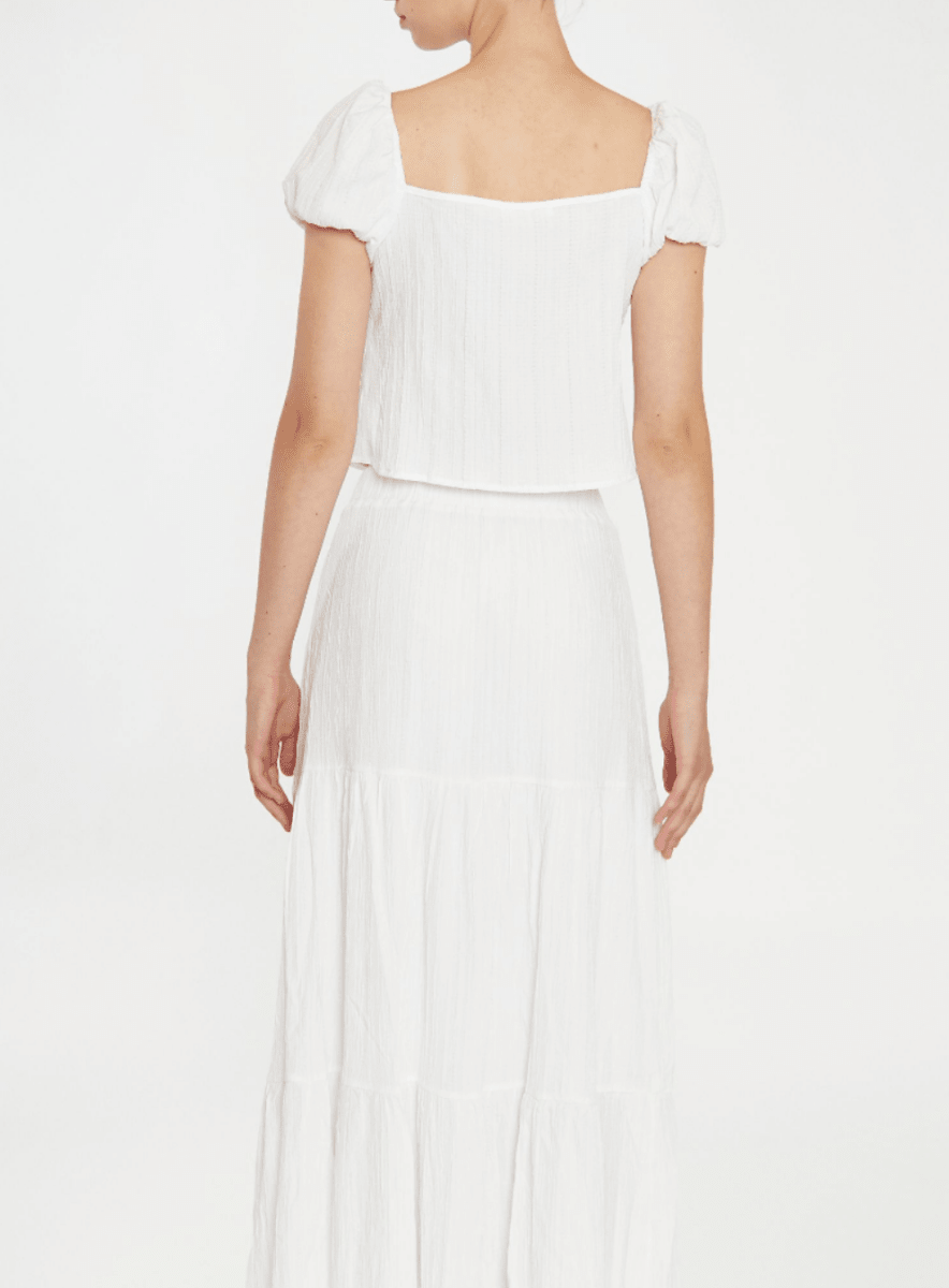 White Crinkle Tie Up Front Top