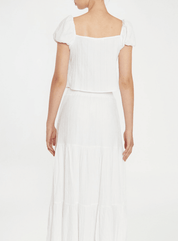 White Crinkle Tie Up Front Top