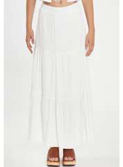 White Crinkle Tiered Maxi Skirt