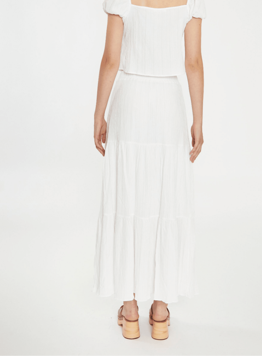 White Crinkle Tiered Maxi Skirt