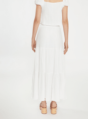 White Crinkle Tiered Maxi Skirt