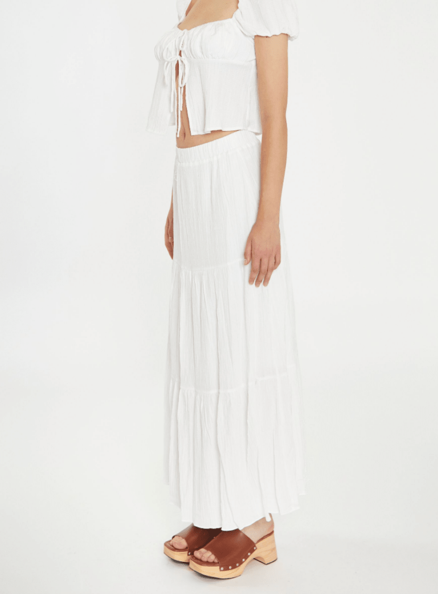 White Crinkle Tiered Maxi Skirt