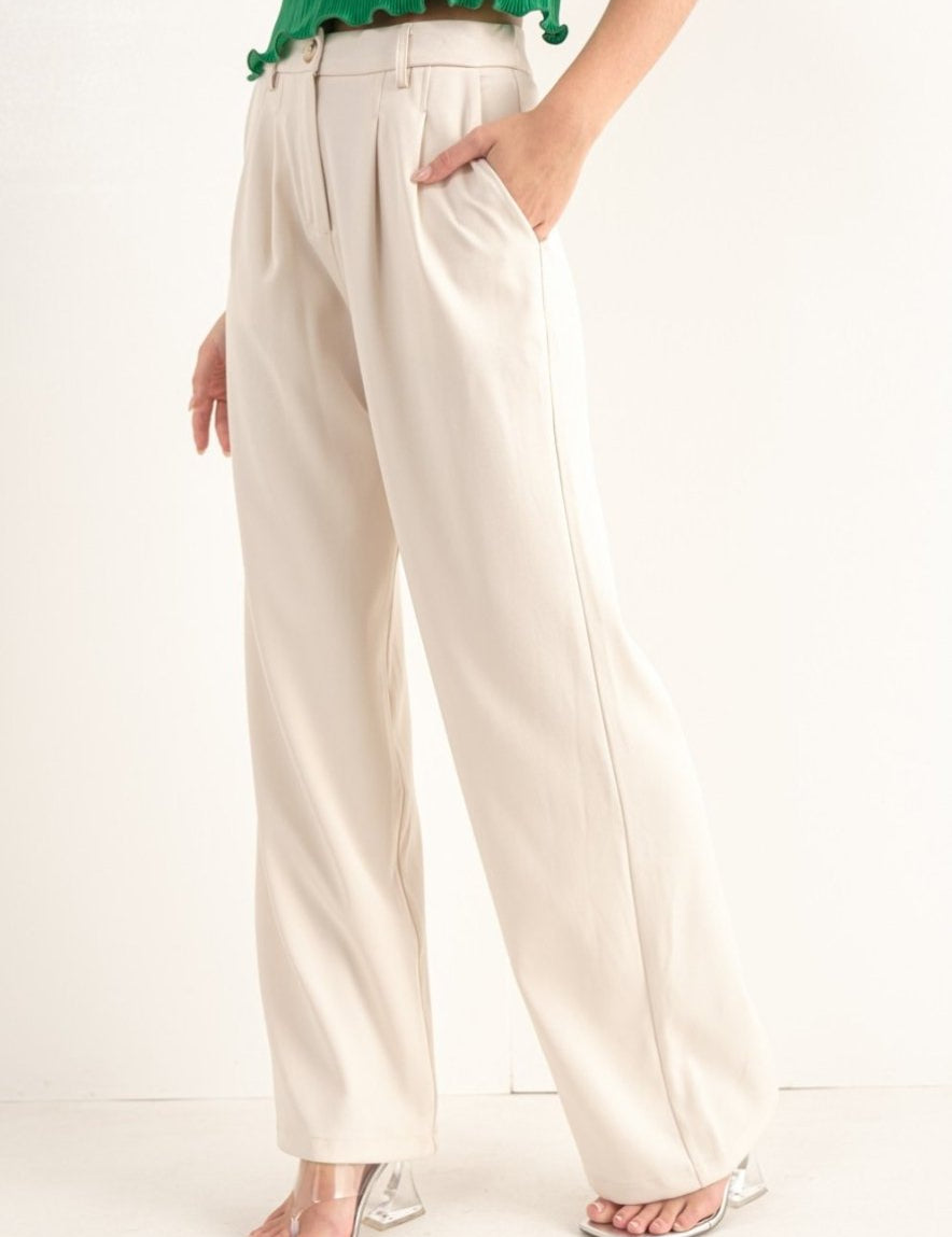 Wide Leg Trousers - Bone - Highly Praise