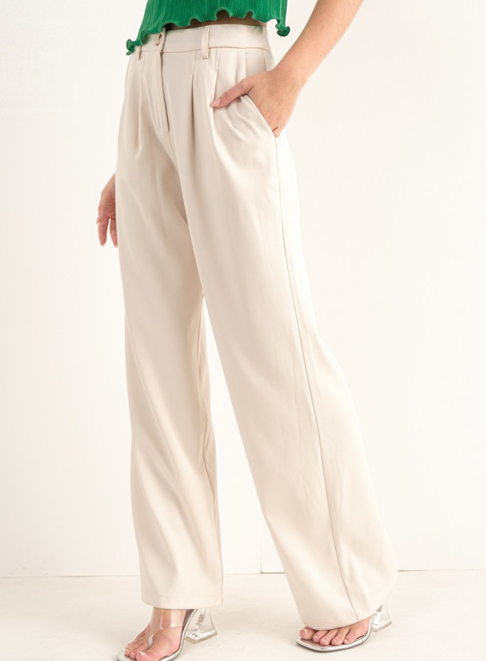Wide Leg Trousers - Bone - Highly Praise