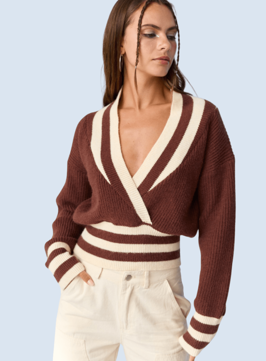 Zoe Surplice Neckline Striped Knit Pullover