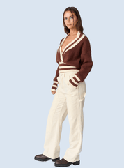 Zoe Surplice Neckline Striped Knit Pullover